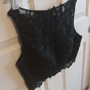 Sherri Hill Black Lace Crop Top
